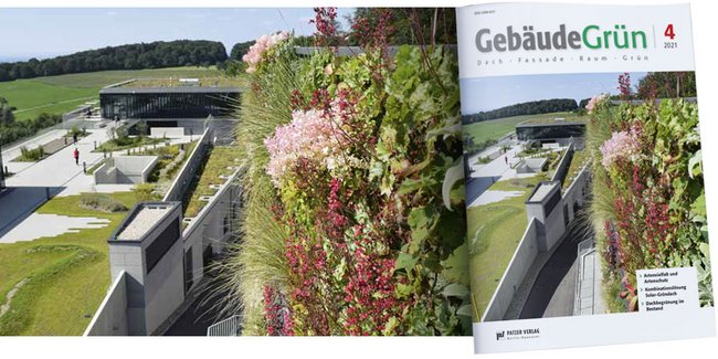 GebäudeGrün 4/2021 - Artenvielfalt und Artenschutz // Kombinationslösung Solar-Gründach // Dachbegrünung im Bestand